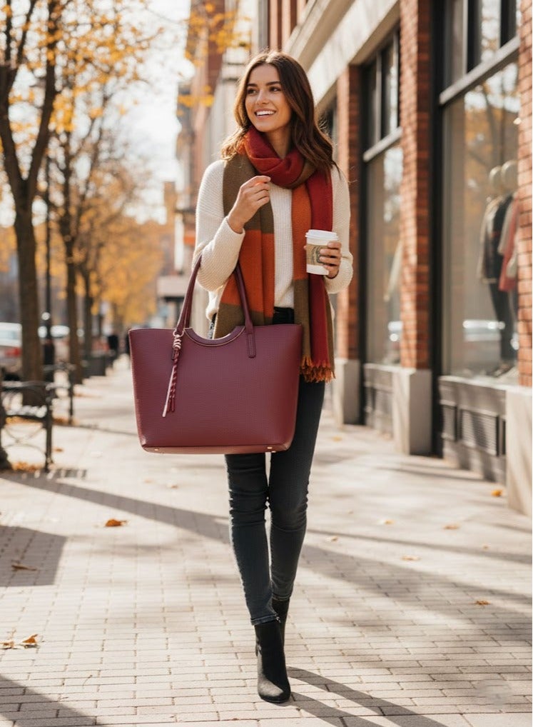 FUMES Women’s Structured Tote Handbag – Premium Textured Leather Finish, Dual Top Handle, Everyday Office & Casual Bag - Image 3